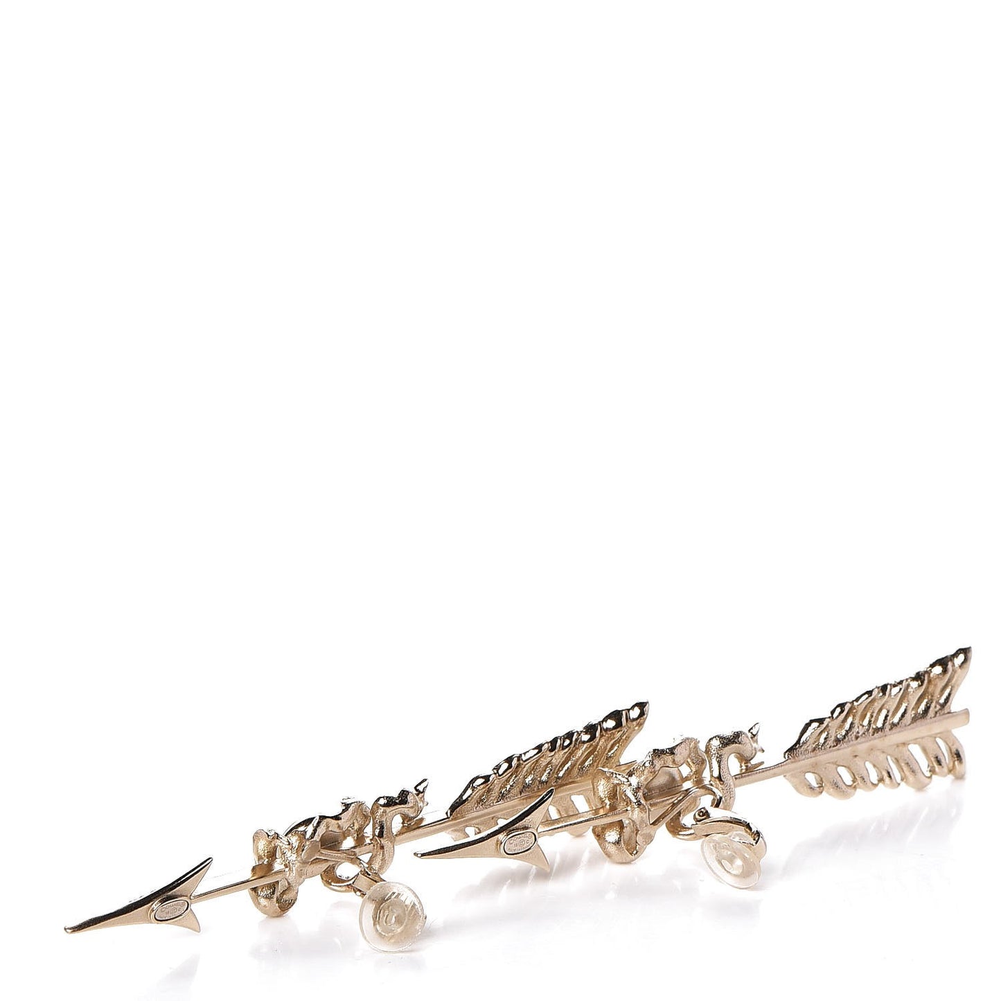 Crystal Pearl CC Arrow Clip On Earrings Gold