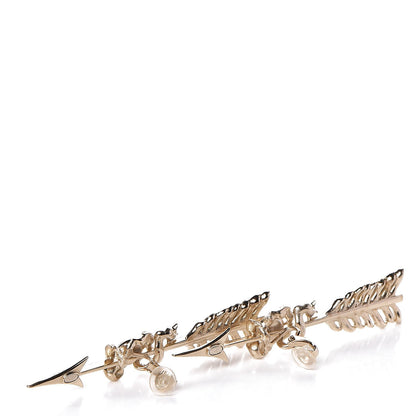 Chanel Crystal Pearl CC Arrow Clip On Earrings Gold 2 of 3