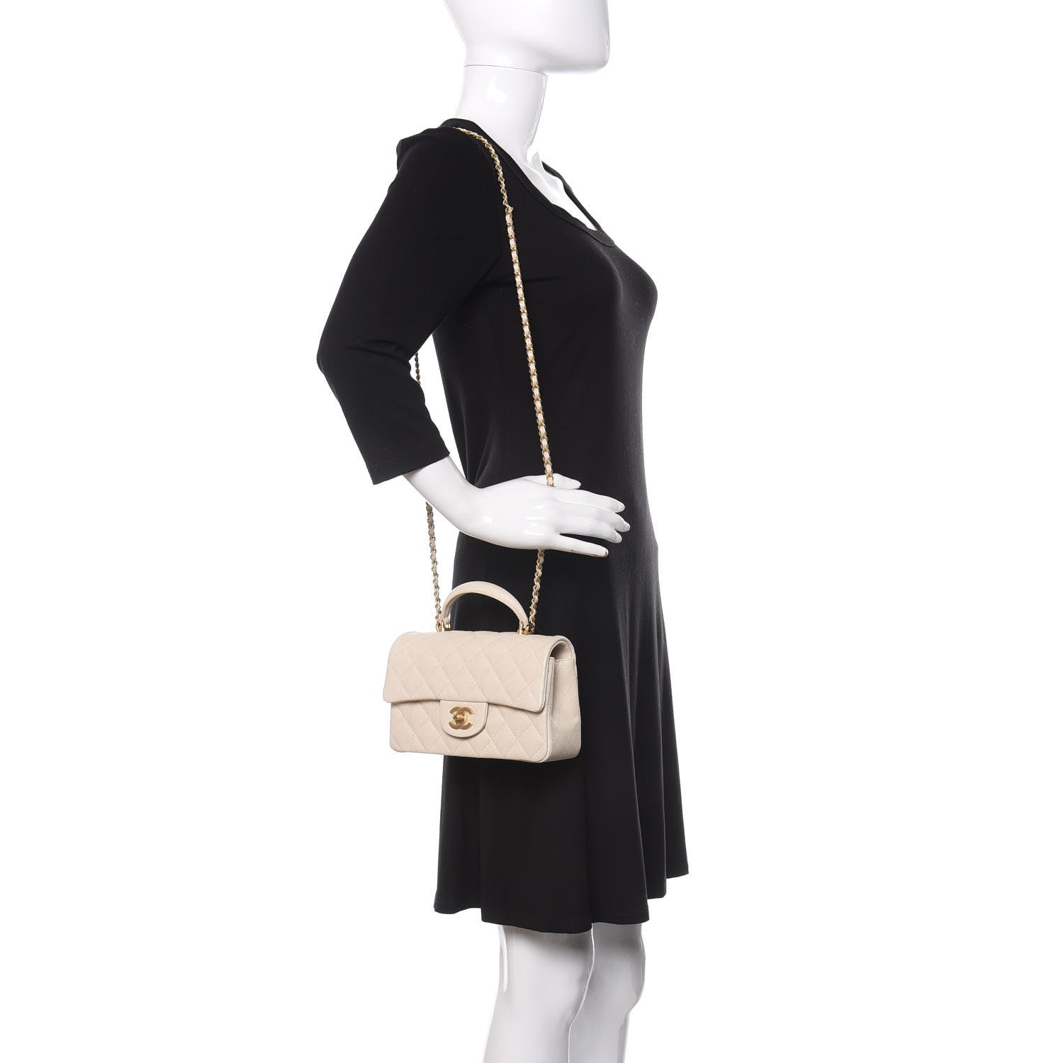 Chanel Caviar Quilted Mini Top Handle Rectangular Flap Beige 2 of 10