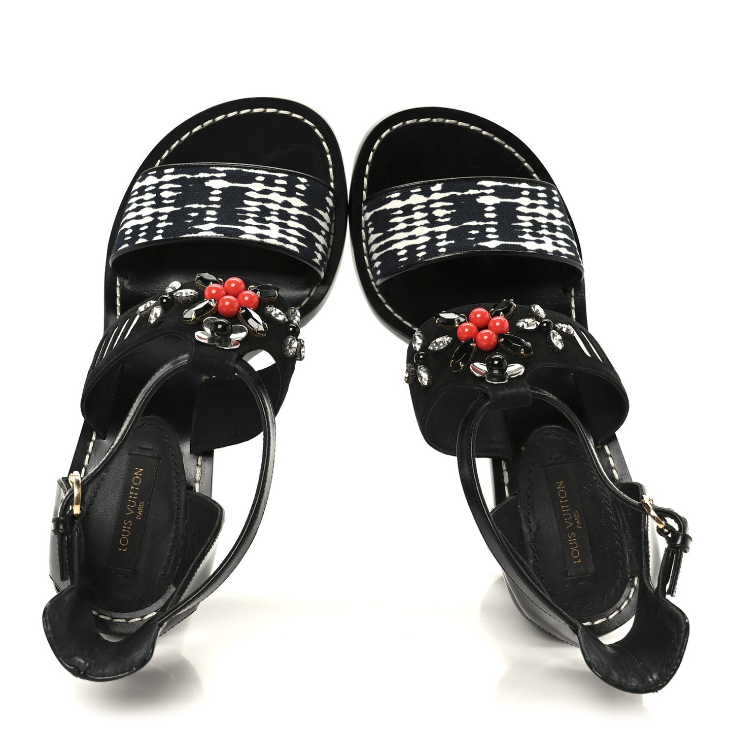 Calfskin Suede Frontpier Ankle Strap Sandals 37 Black