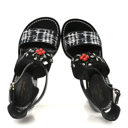 Louis Vuitton Calfskin Suede Frontpier Ankle Strap Sandals 37 Black 2 of 8