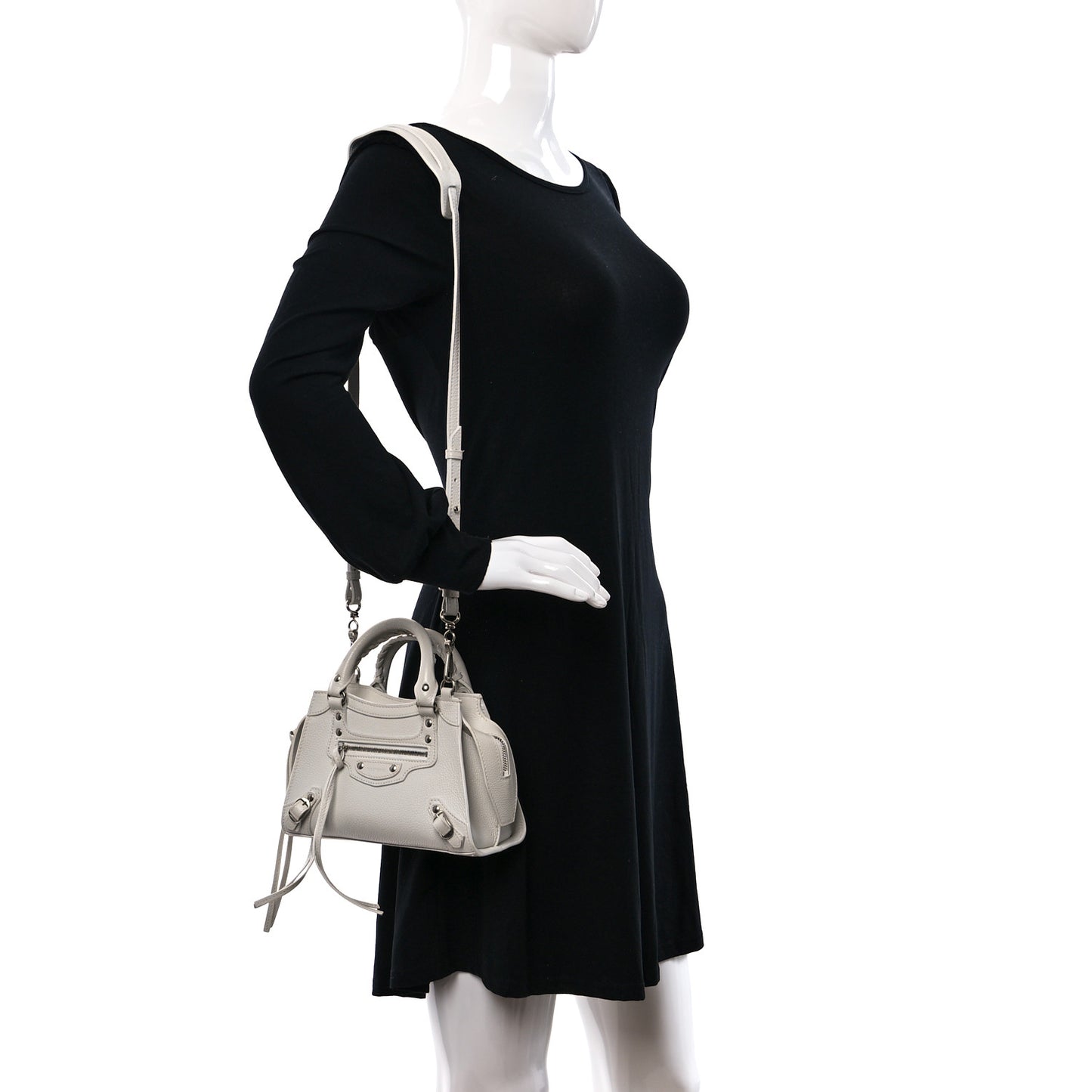 Grained Calfskin Neo Classic Silver Hardware Mini City White