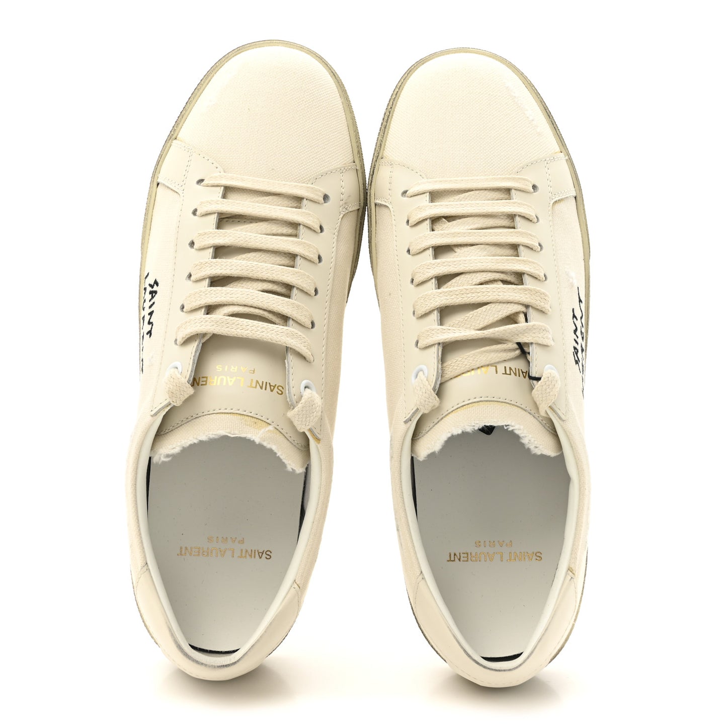 Distressed Canvas Court Classic Sneakers 39 Panna