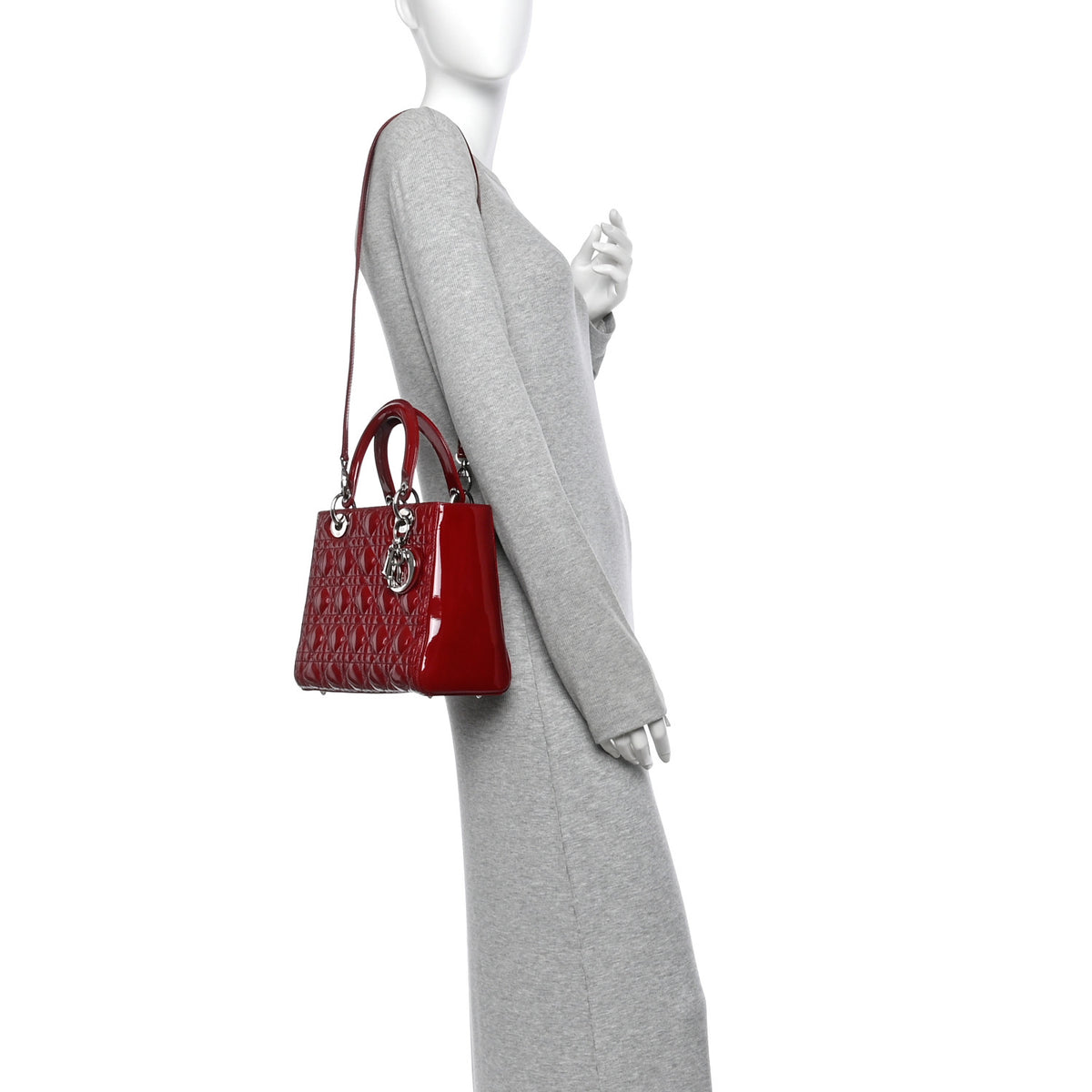 Patent Cannage Medium Lady Dior Red