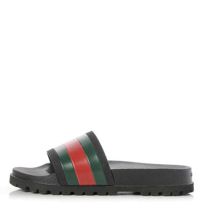 Gucci Rubber Web Mens Lug Sole Slide Sandals 9 Black Green Red 1 of 7