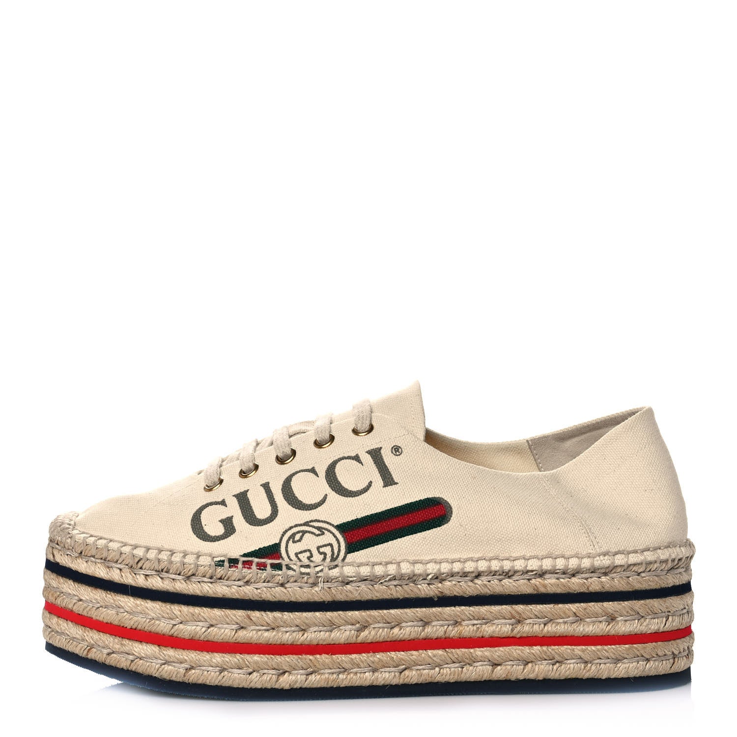 Gucci Canvas Logo Lace-Up Platform Espadrilles 40 Greggio Grege 1 of 9