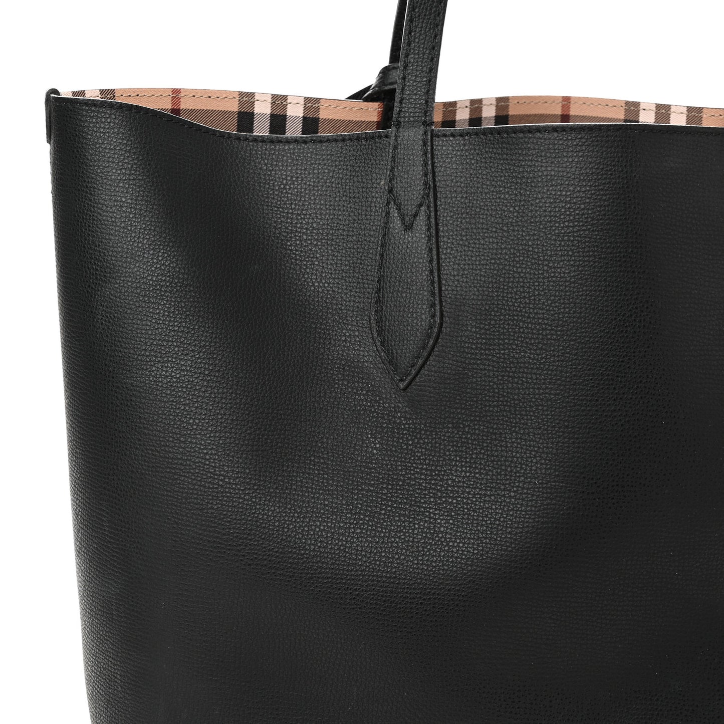 Grainy Calfskin Haymarket Check Medium Reversible Tote Black