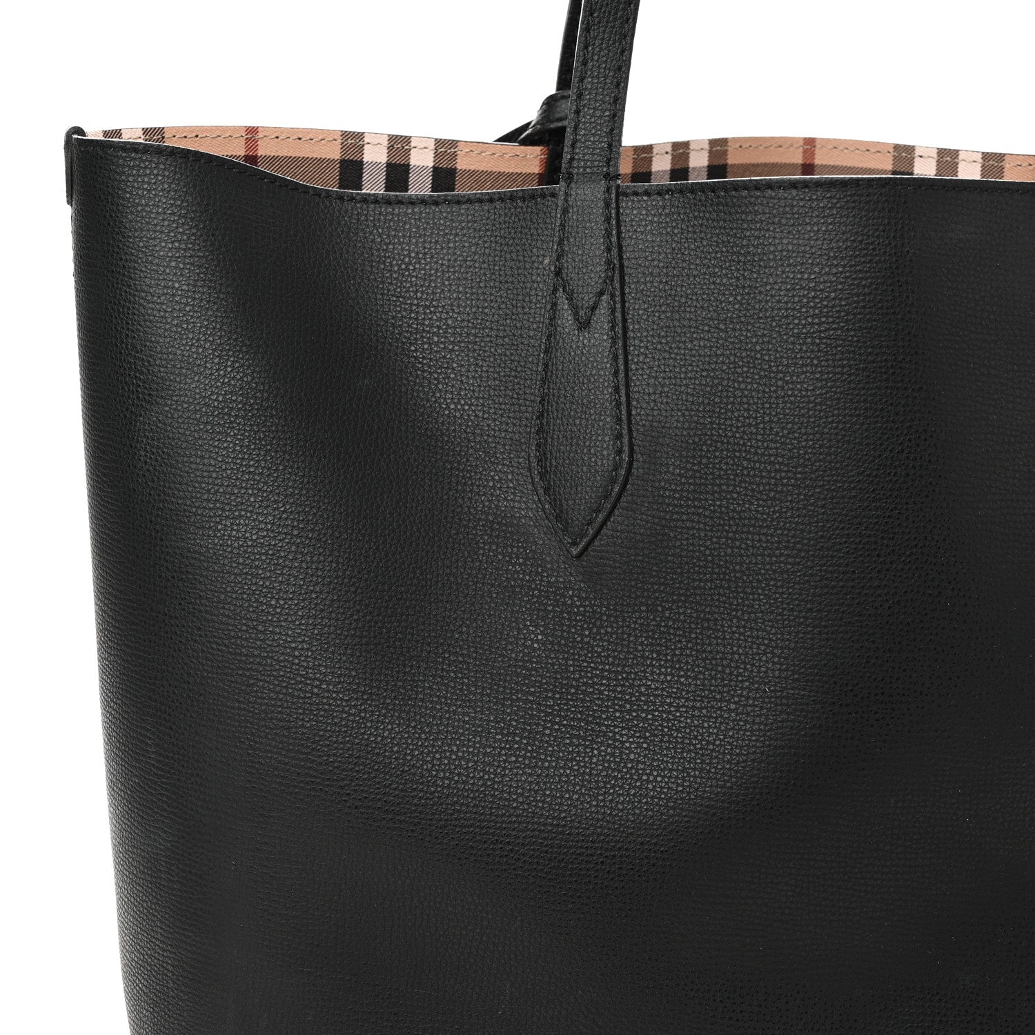 Burberry Grainy Calfskin Haymarket Check Medium Reversible Tote Black 17 of 19