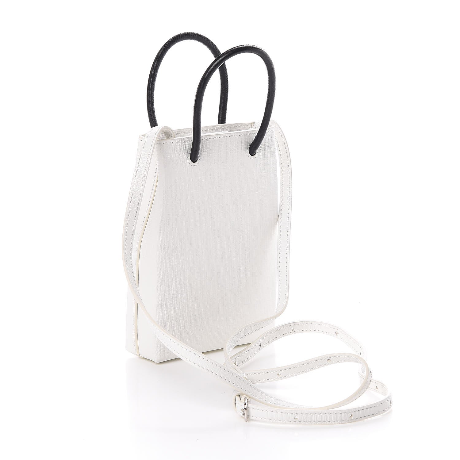 Balenciaga Squared Calfskin Logo Shopping Phone Holder Bag White 3 of 9