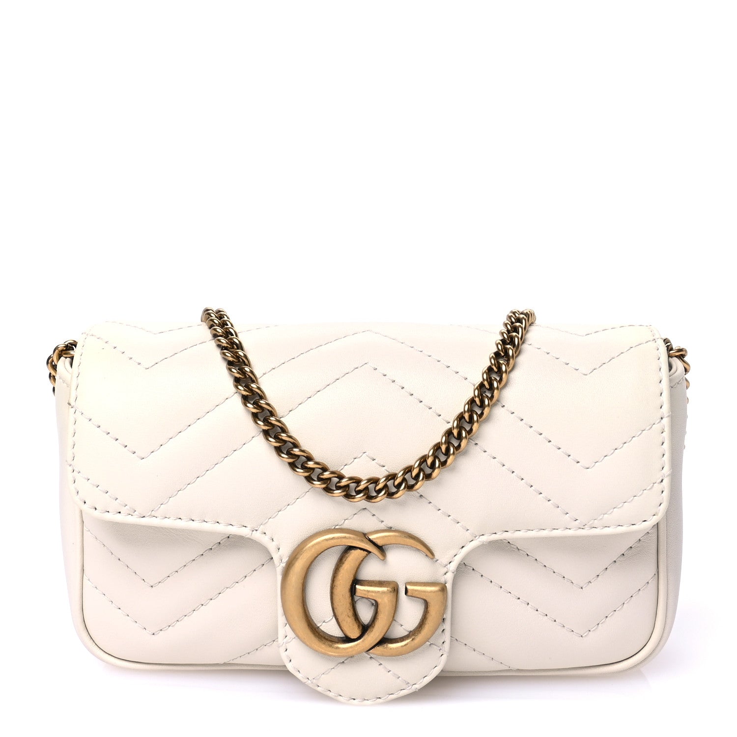 Gucci Calfskin Matelasse Super Mini GG Marmont Shoulder Bag White 1 of 10