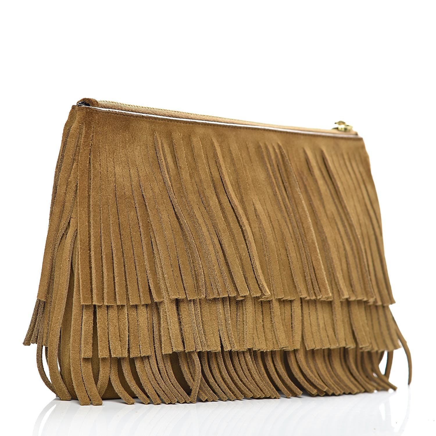 Saint Laurent Suede Fringe Medium Clutch Light Ocre 4 of 11
