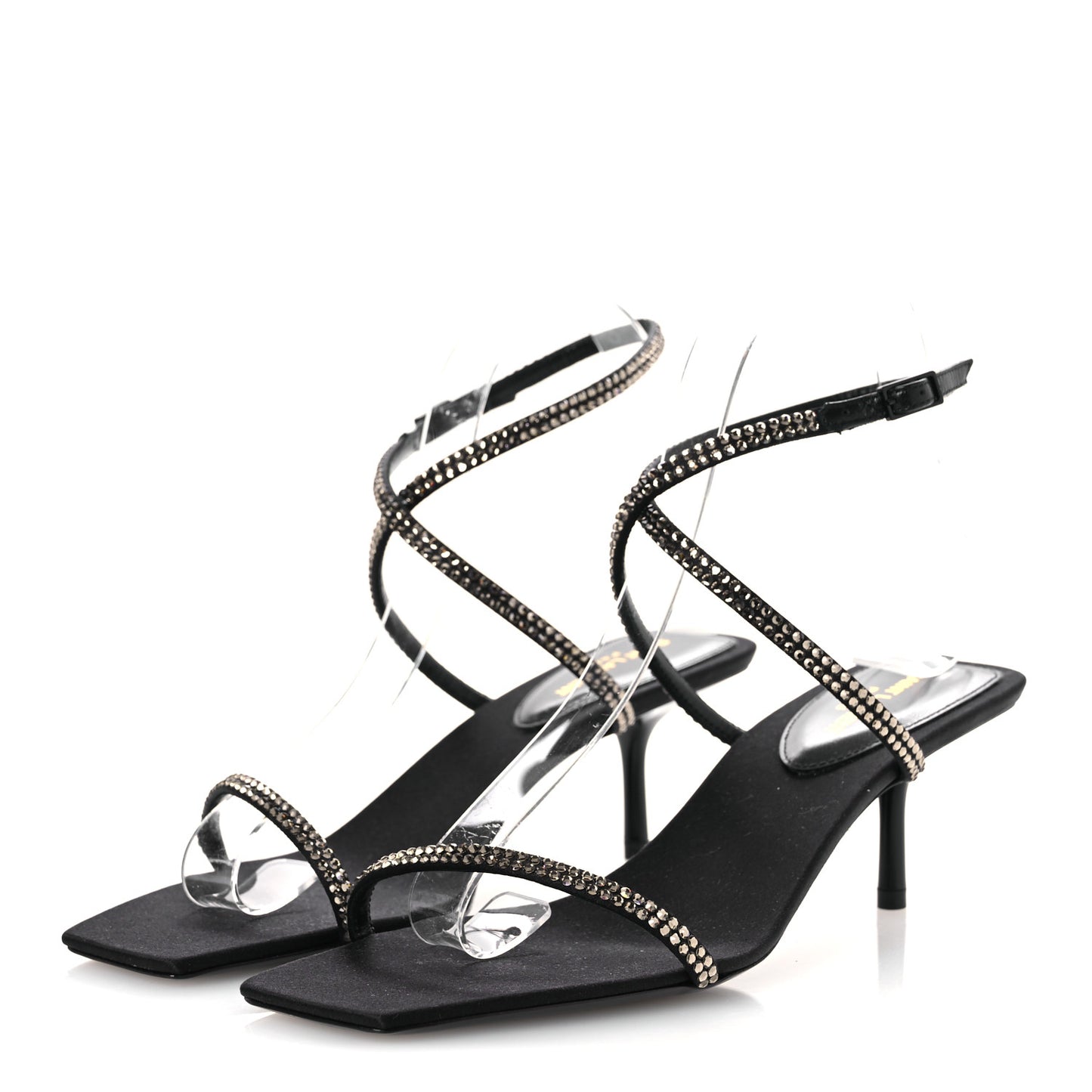 Crepe Satin Strass Baliqua 55 Ankle Strap Sandals 37 Black Greige