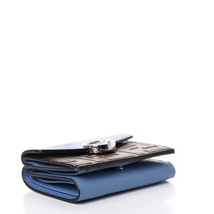 Fendi Vitello Liberty F is Fendi Bi-Color FF 1974 Embossed Micro Tri-Fold Envelope Wallet Maya Black Nebula 3 of 7