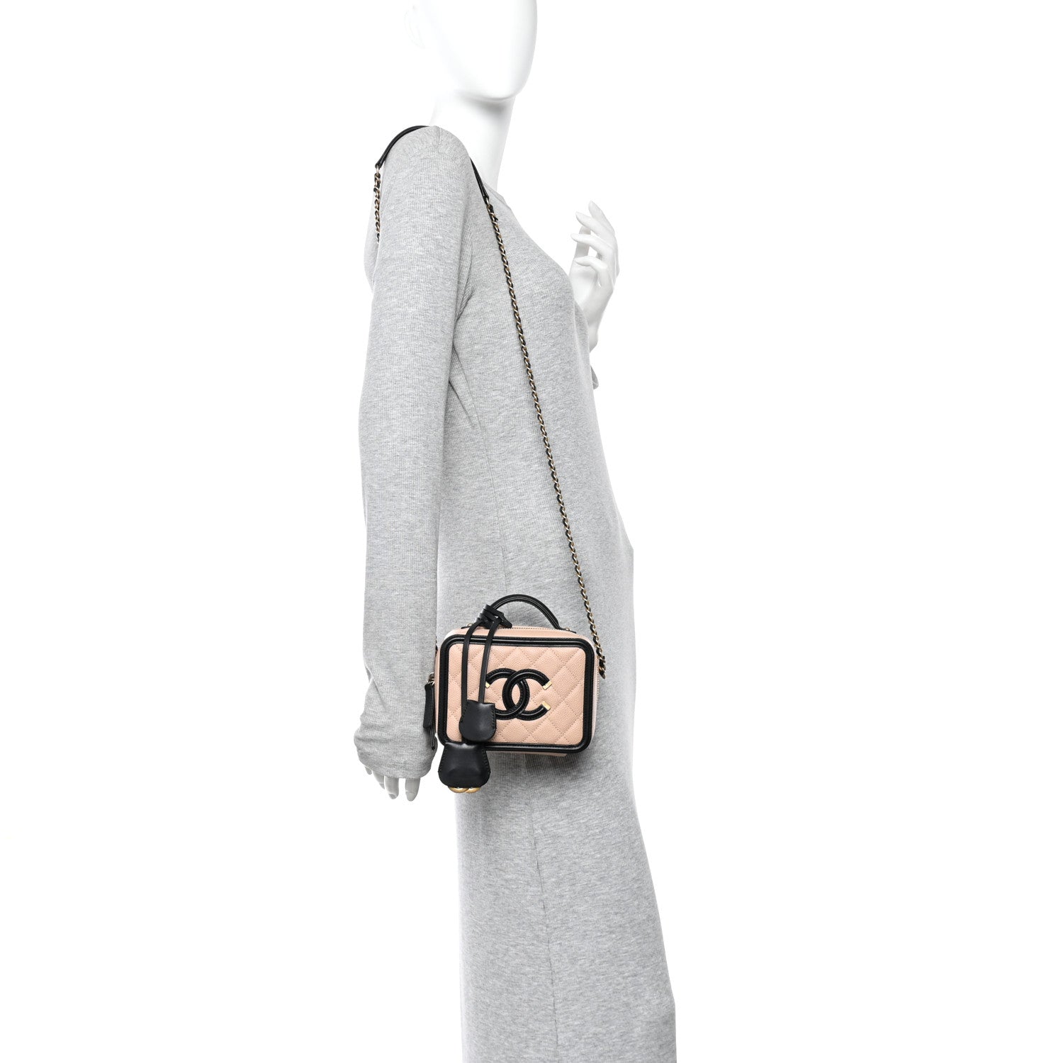 Chanel Caviar Quilted Small CC Filigree Vanity Case Beige Black 2 of 10