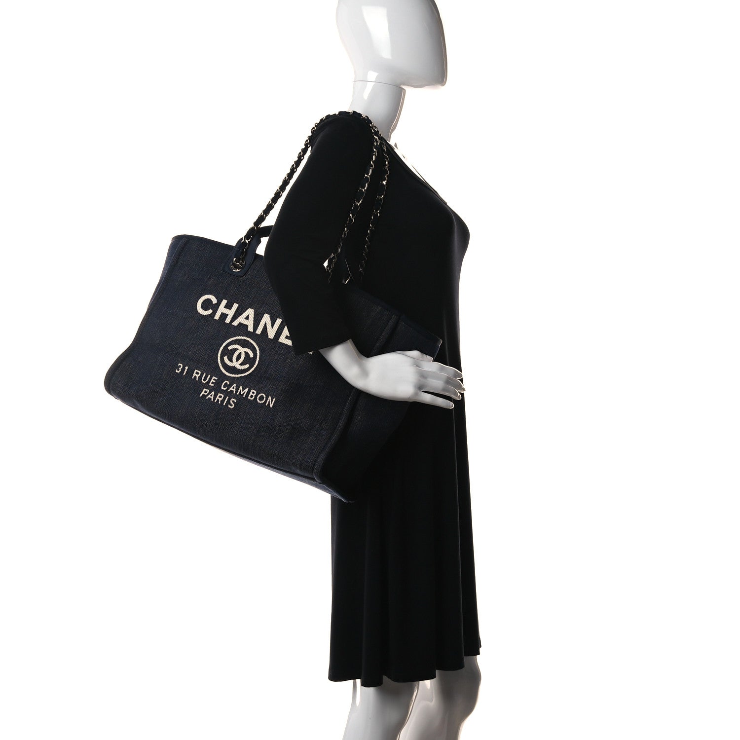 Chanel Denim Medium Deauville Tote Dark Blue 2 of 10