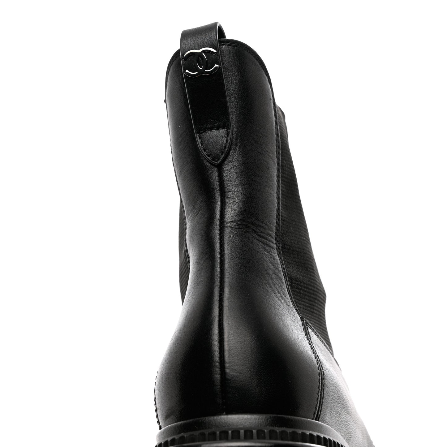 Calfskin Patent Cap Toe Ankle Boots 39.5 Black