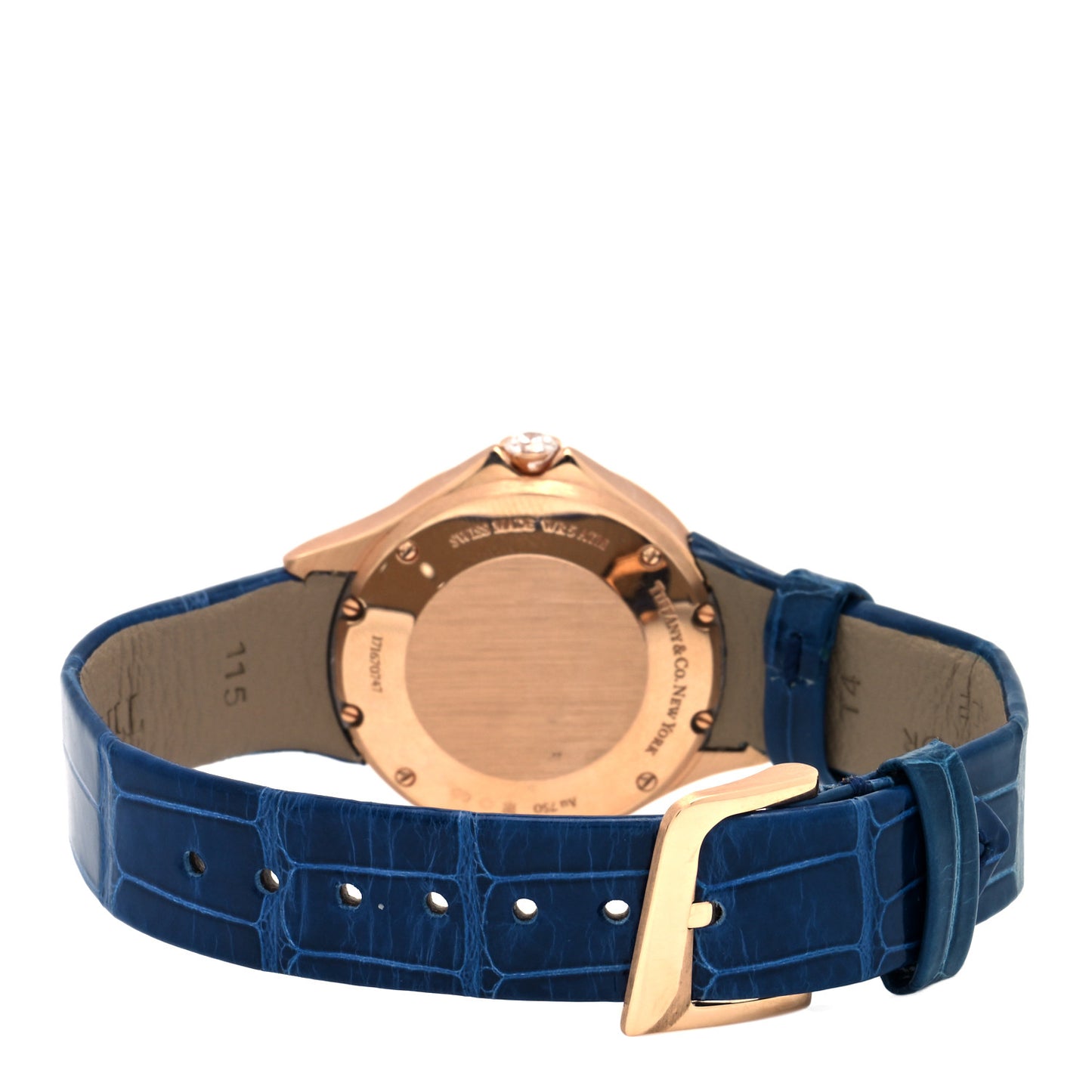 18K Rose Gold Alligator Diamond Bezel 28mm Metro Quartz Watch Navy