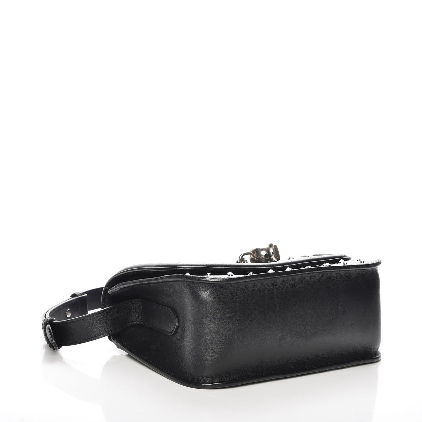 Calfskin Studded Small Padlock Crossbody Bag Black