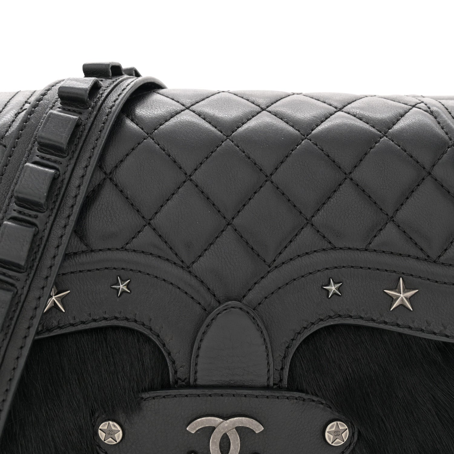 Chanel Pony Hair Calfskin Quilted Dallas Studded Saddle Bag Black 9 of 13