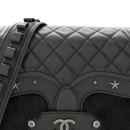 Chanel Pony Hair Calfskin Quilted Dallas Studded Saddle Bag Black 9 of 13