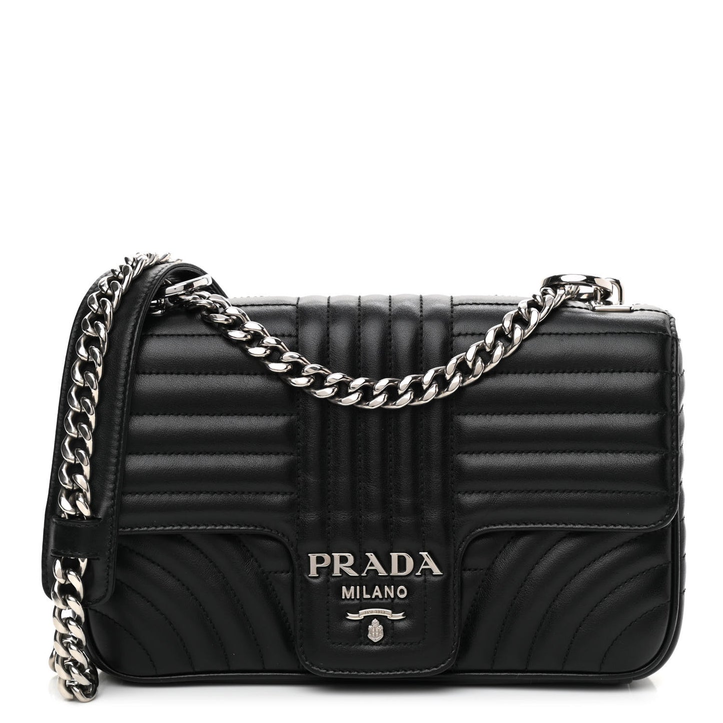 Soft Calfskin Impunture Diagramme Medium Chain Flap Shoulder Bag Black