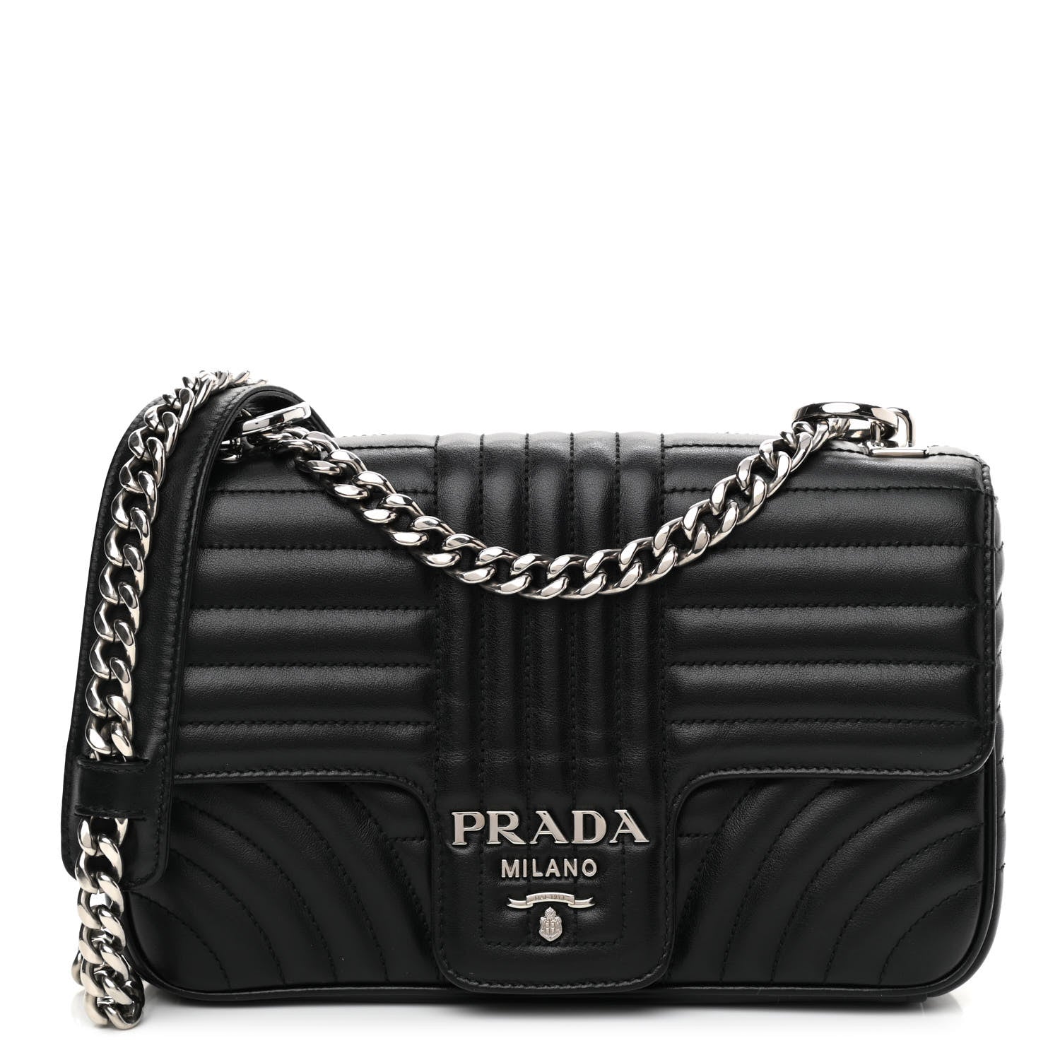 Prada Soft Calfskin Impunture Diagramme Medium Chain Flap Shoulder Bag Black 1 of 12