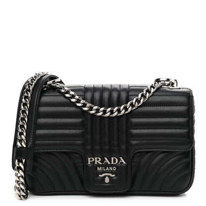 Prada Soft Calfskin Impunture Diagramme Medium Chain Flap Shoulder Bag Black 1 of 12