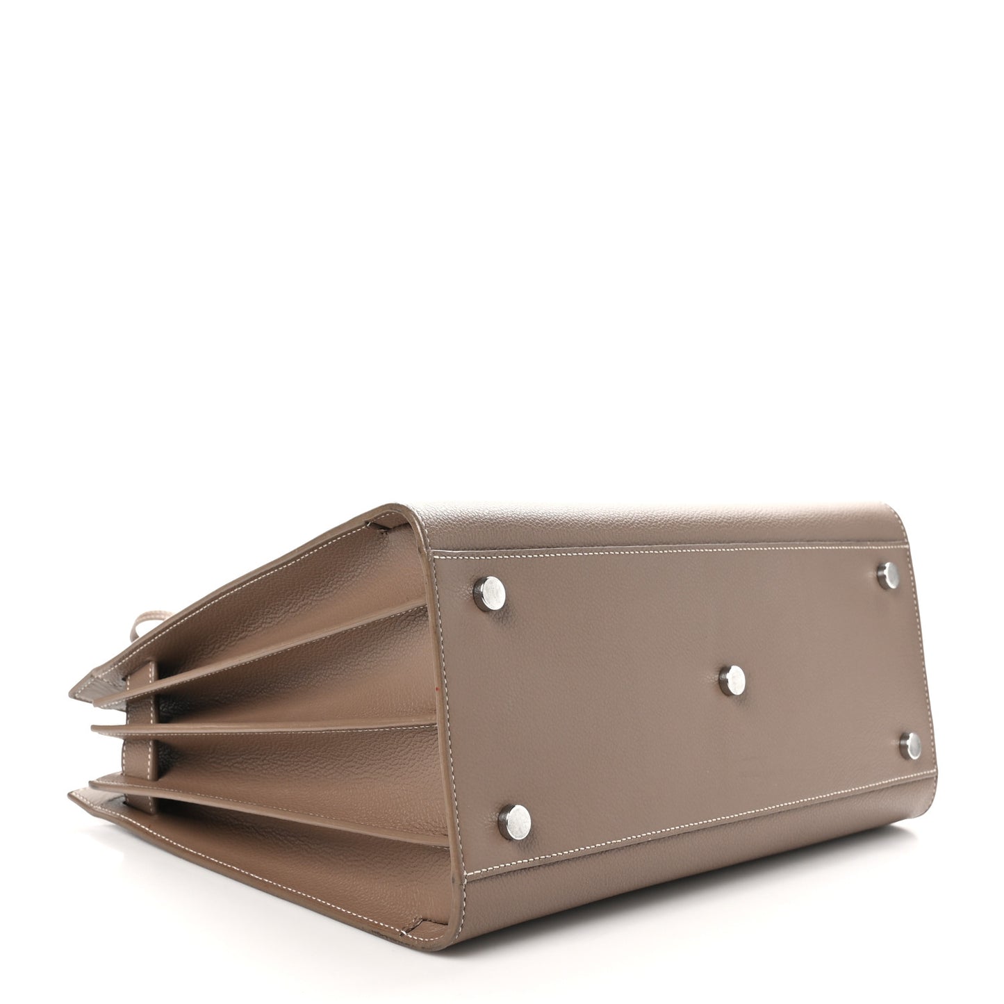 Grained Calfskin Topstitch Small Classic Sac De Jour Taupe