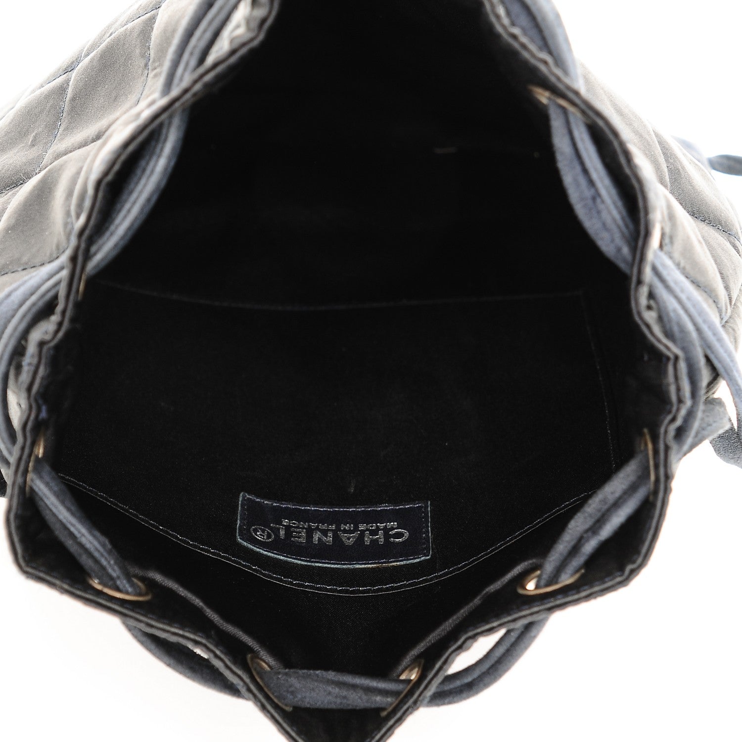 Chanel Satin Suede Quilted Drawstring Backpack Navy 5 of 7