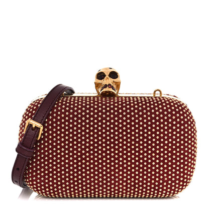 Alexander McQueen Suede Studded Skull Box Clutch Red 1 of 14