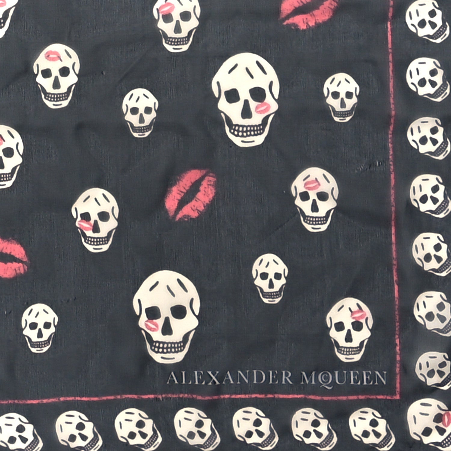 Alexander McQueen Silk Chiffon Lips Skull Scarf Black Ivory 2 of 3