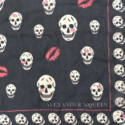 Alexander McQueen Silk Chiffon Lips Skull Scarf Black Ivory 2 of 3