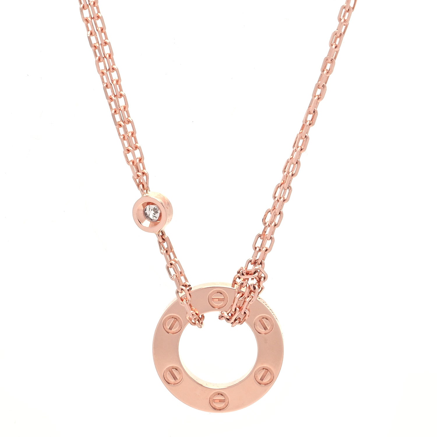 Cartier 18K Pink Gold 2 Diamond LOVE Necklace 4 of 6