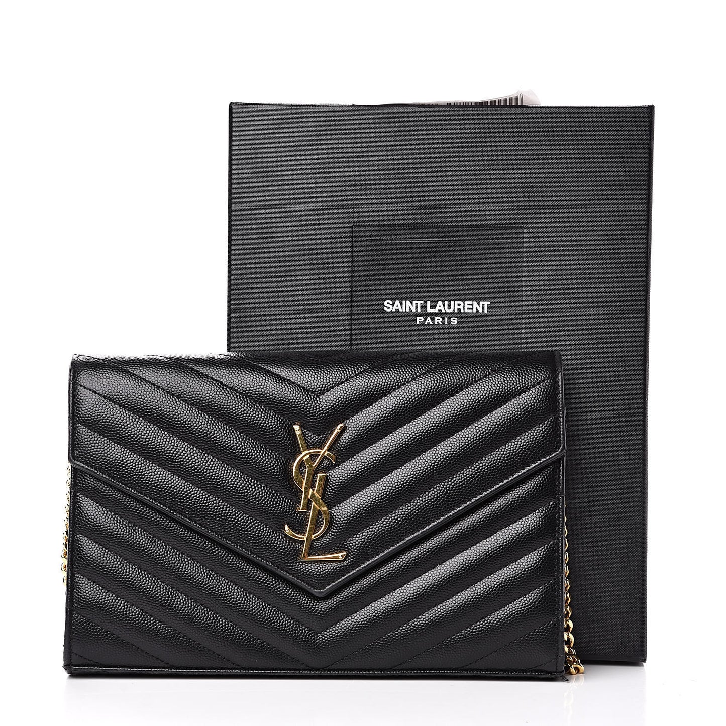 Grain De Poudre Matelasse Chevron Monogram Chain Wallet Black