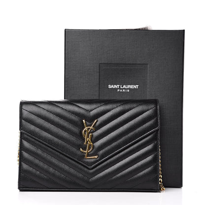 Saint Laurent Grain De Poudre Matelasse Chevron Monogram Chain Wallet Black 11 of 11