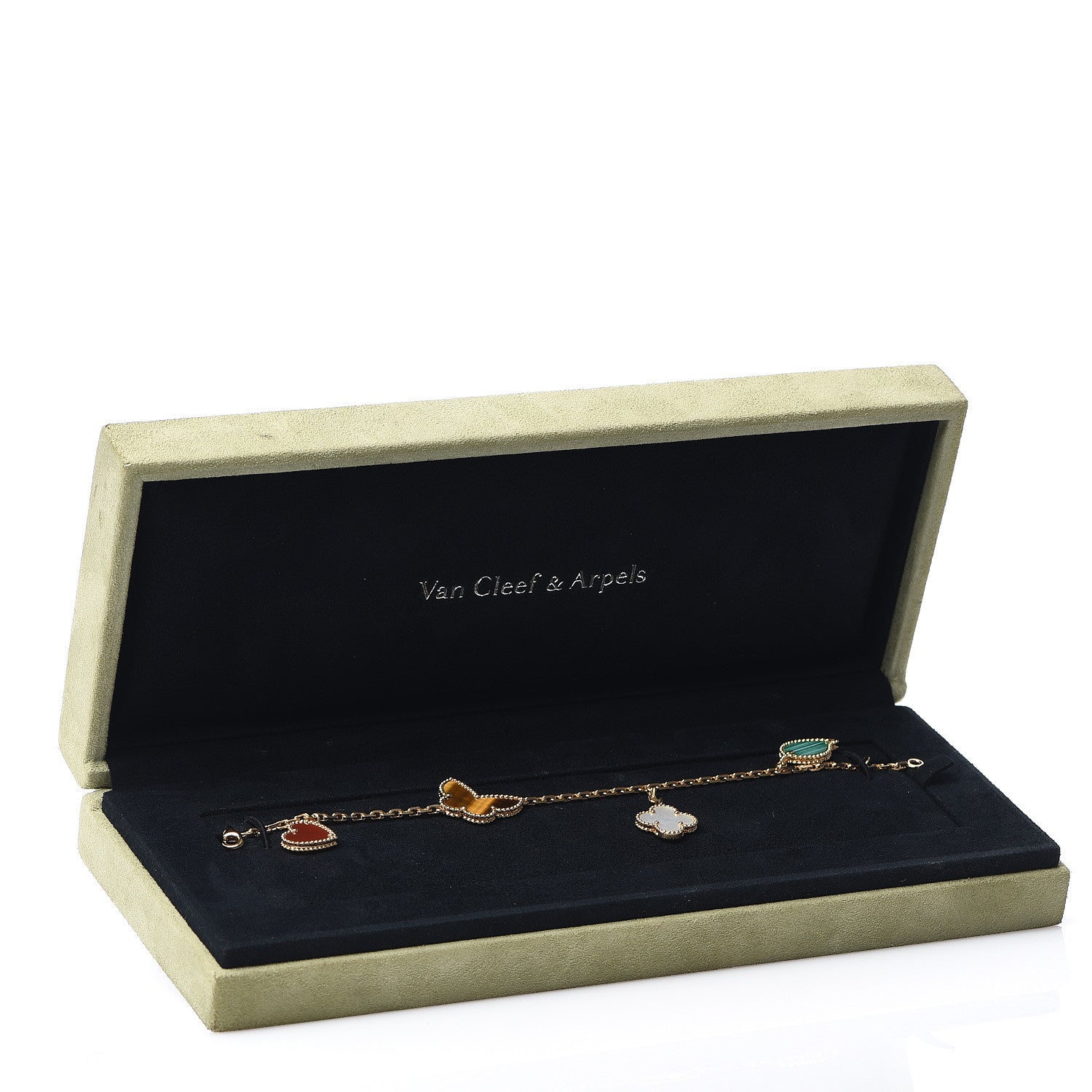 Van Cleef & Arpels 18K Yellow Gold Mother of Pearl Malachite Carnelian Tiger Eye 4 Motifs Lucky Alhambra Bracelet 4 of 4