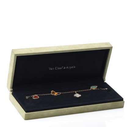 Van Cleef & Arpels 18K Yellow Gold Mother of Pearl Malachite Carnelian Tiger Eye 4 Motifs Lucky Alhambra Bracelet 4 of 4