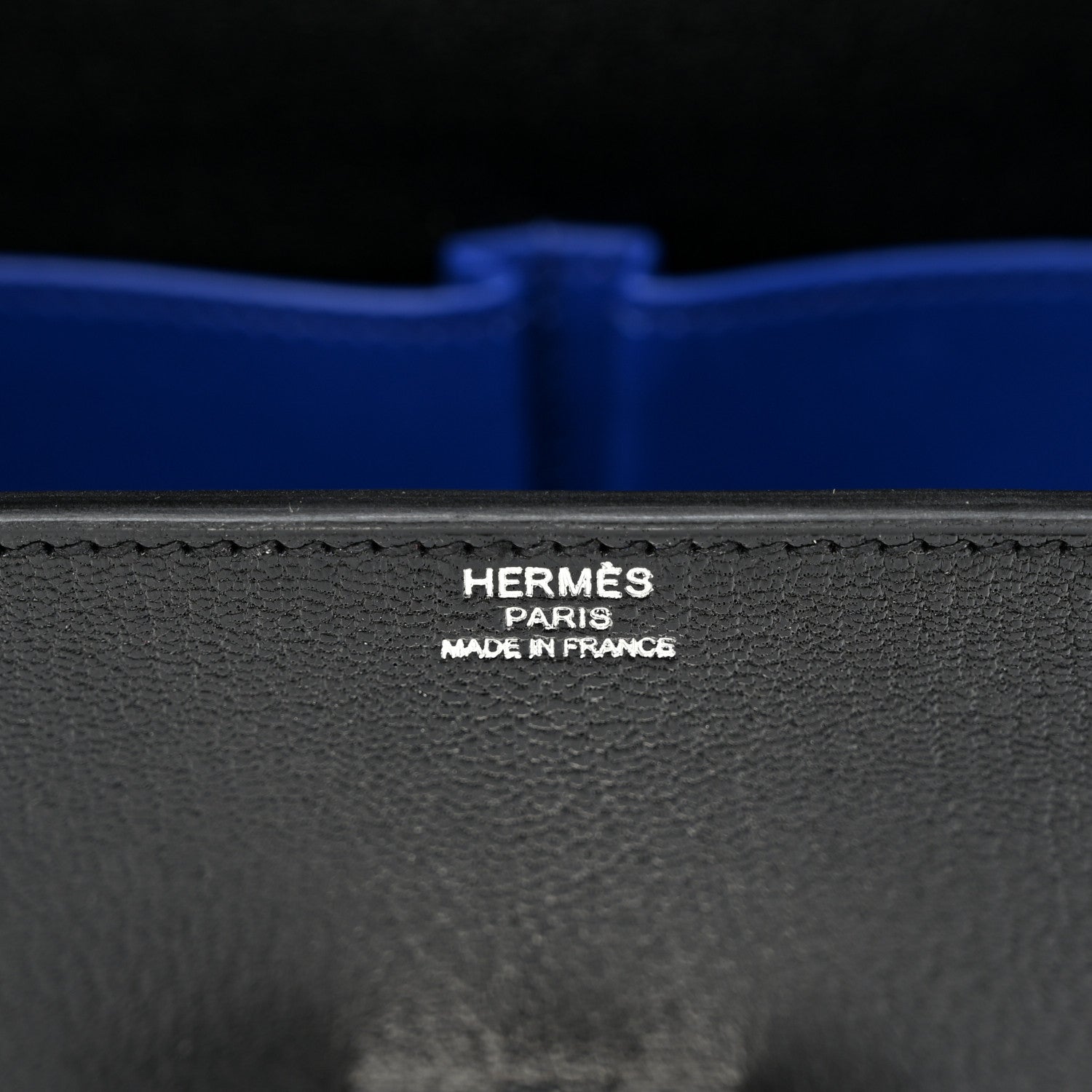 Hermes Chevre Mysore Cinhetic Boxy Top Handle Bag Black Bleu Electrique 6 of 11
