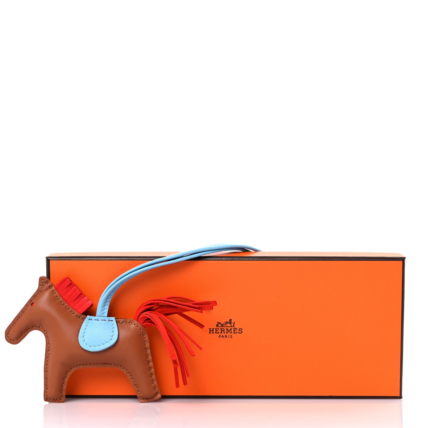 Hermes Milo Lambskin Grigri Rodeo Horse Bag Charm PM Gold Rouge Indien Celeste 4 of 4