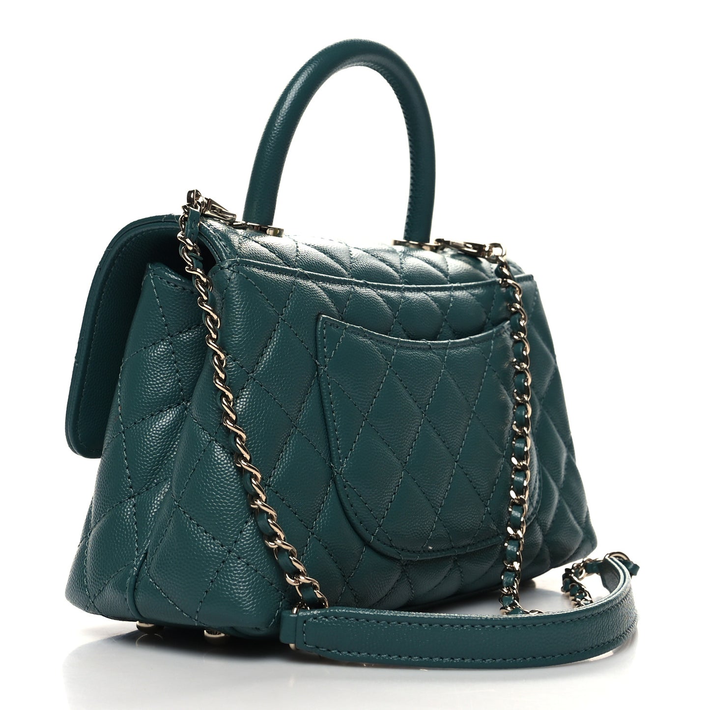 Caviar Quilted Mini Coco Handle Flap Green