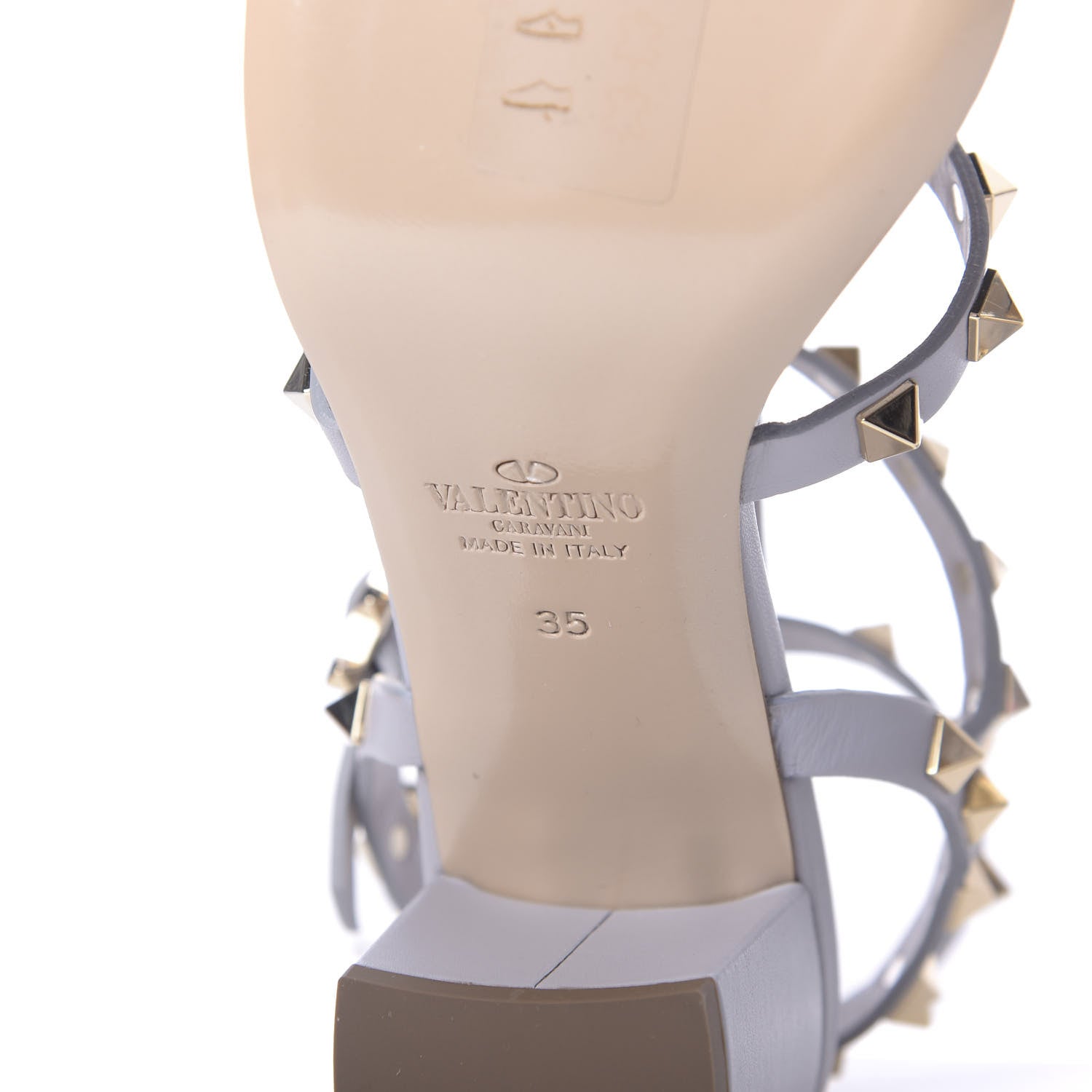 Valentino Garavani Calfskin Rockstud 60mm City Sandals 35 Pastel Grey 8 of 9