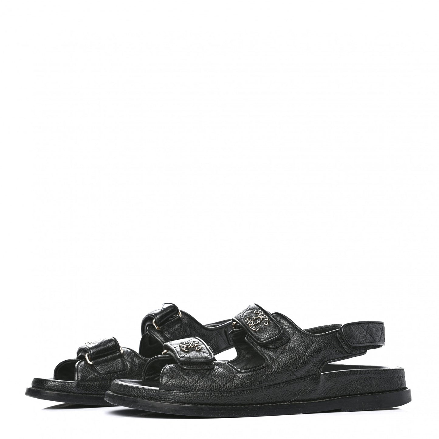 Grained Calfskin Velcro Dad Sandals 38.5 Black