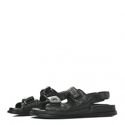 Chanel Grained Calfskin Velcro Dad Sandals 38.5 Black 3 of 9