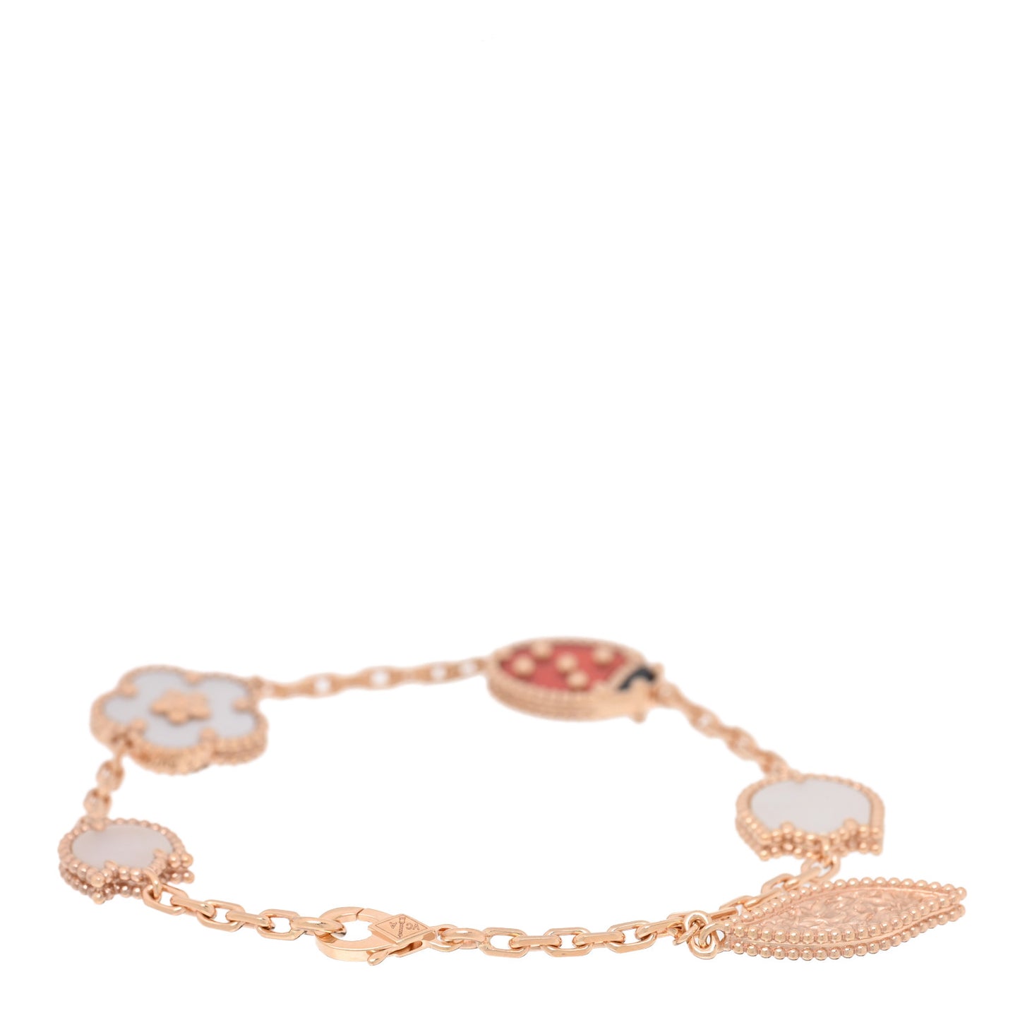 18K Rose Gold Carnelian Mother of Pearl Onyx 5 Motifs Lucky Spring Bracelet
