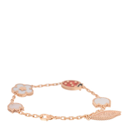 Van Cleef & Arpels 18K Rose Gold Carnelian Mother of Pearl Onyx 5 Motifs Lucky Spring Bracelet 2 of 3