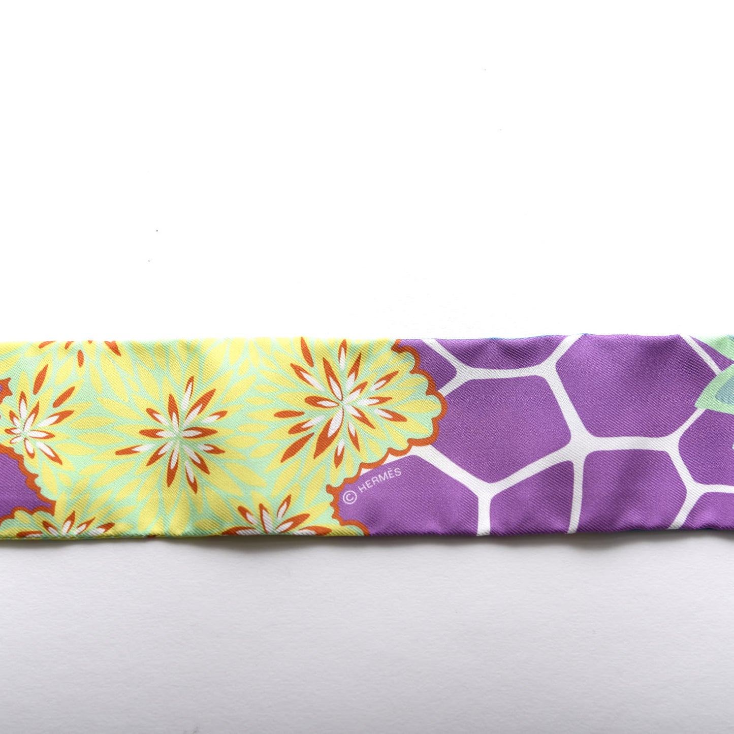 Silk The Three Graces Twilly Canard Mauve Jaune Fluo