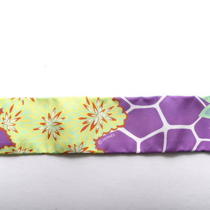 Hermes Silk The Three Graces Twilly Canard Mauve Jaune Fluo 3 of 4