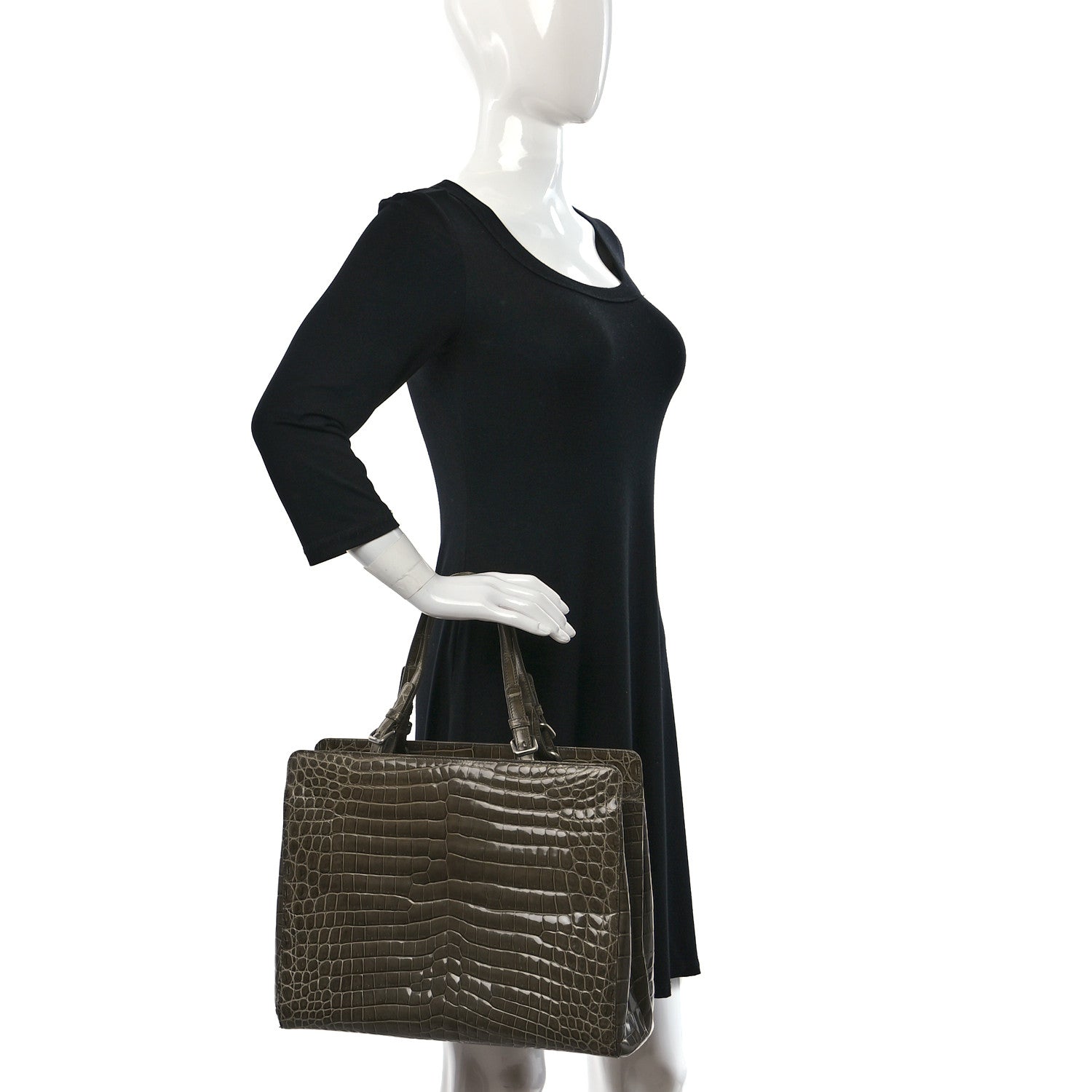 Bottega Veneta Shiny Crocodile Top Handle Tote Grey 2 of 9