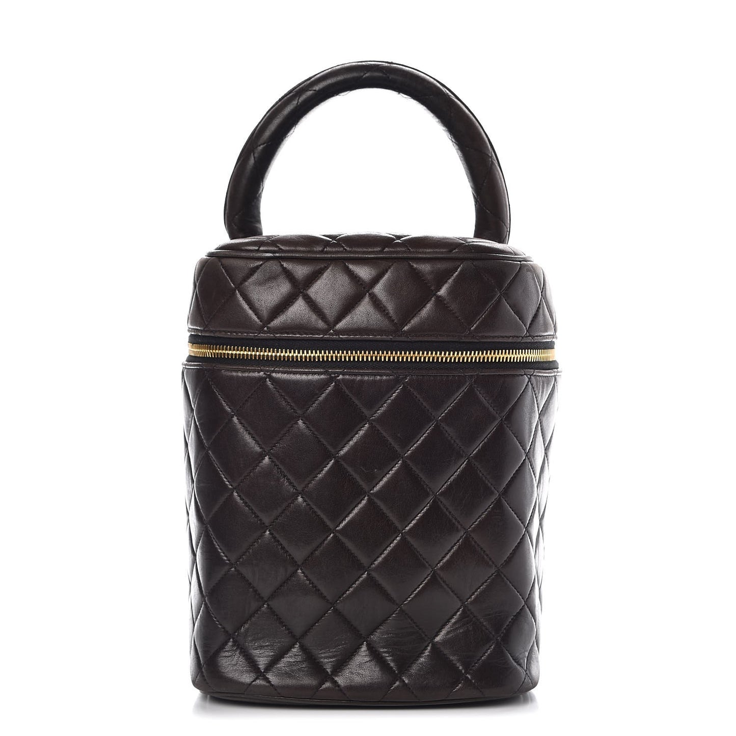 Lambskin Quilted Cosmetic Vanity Bag Brown