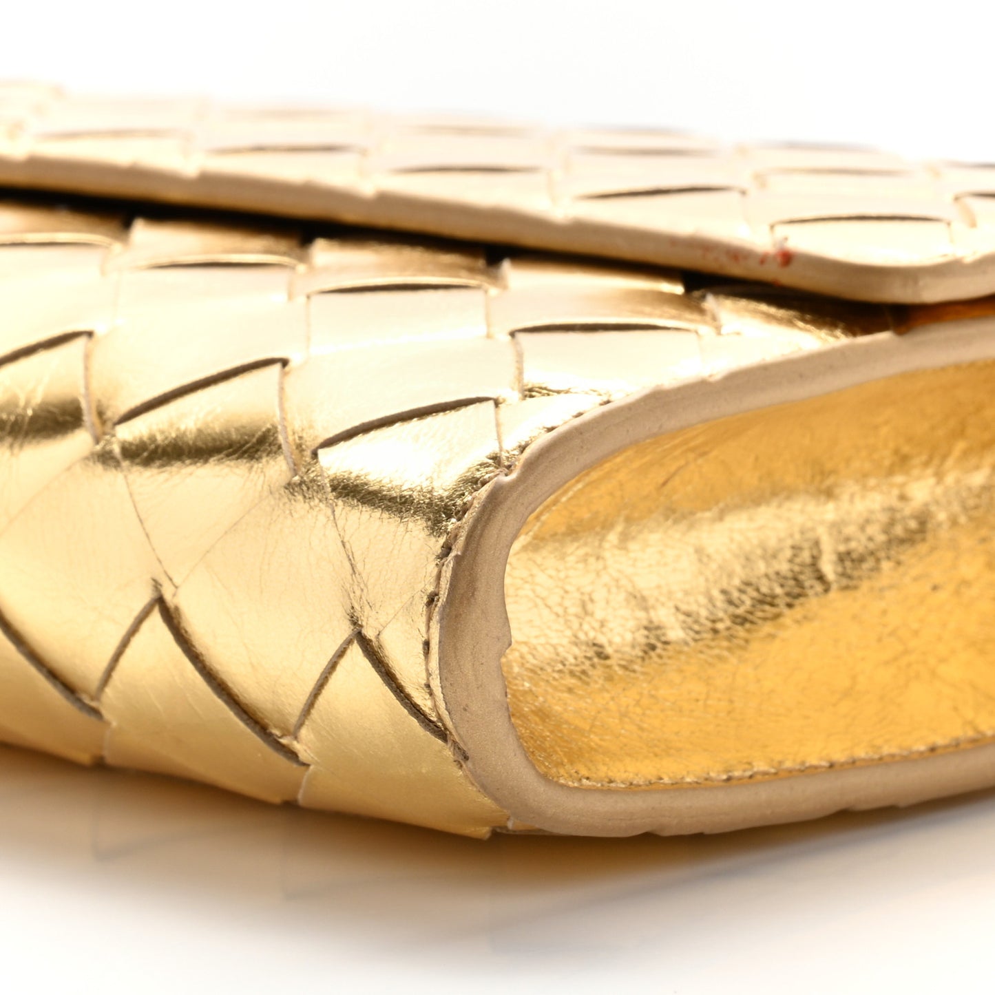 Metallic Lambskin Intrecciato Long Andiamo Top Handle Clutch Gold